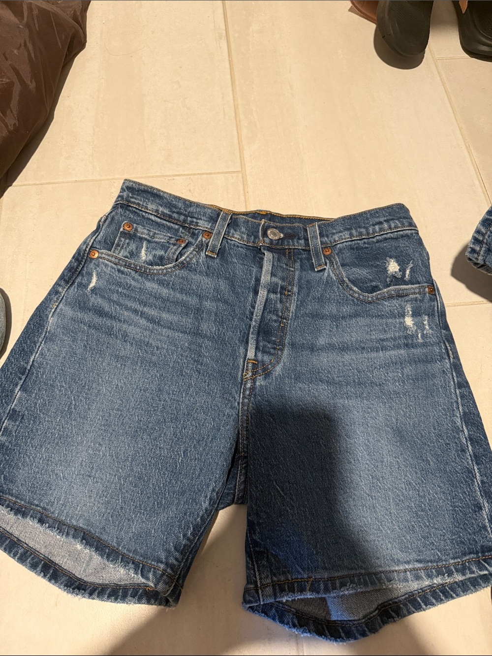 Levi's Blue Distressed Denim Jean Shorts